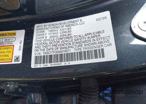 2025 Honda Accord Lx from USA, damaged, VIN 1HGCY1F26SA018571
